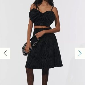 Maeve Taffeta Dot Black Midi Skirt